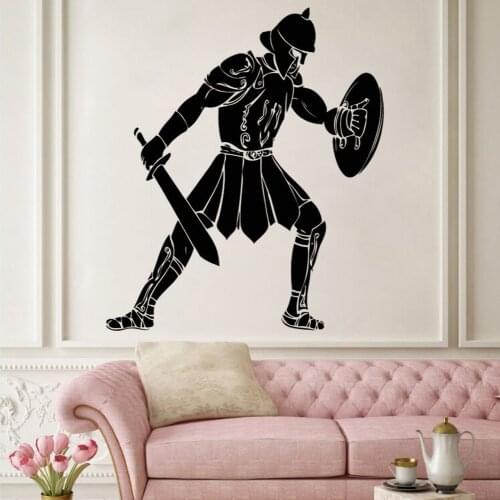 Roman Gladiator Silhouette Wall Art Stickers Greek Ancient Transfer Mural Decals Vinyl Removable Ru-309