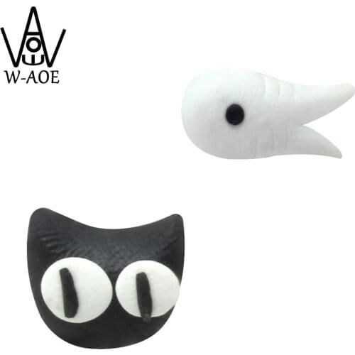 W-AOE DIY Handmade Cartoon Cute Cat Fish Stud Earrings For Women Girl Polymer Clay 3D Animal Kid Earring Best Gift Wholesale