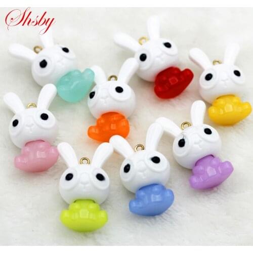 Shsby 5pcs colour mixture DIY oil drip rabbit Pendant Jewelry white Charms Handmade Necklace Girls Kids Accessory for key chain