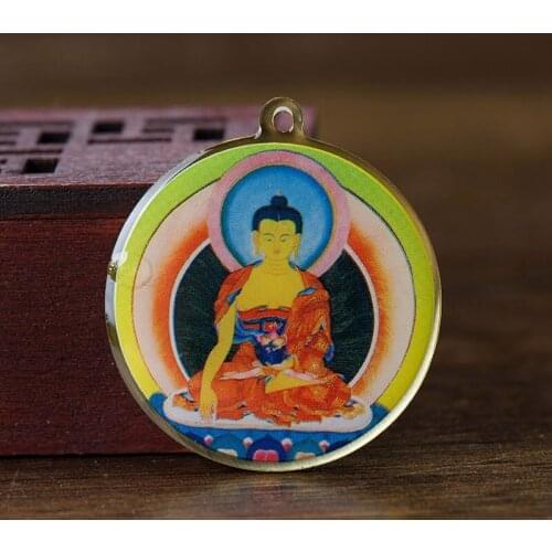 Sakyamuni Buddha Statue Small Thangka Tibetan Buddhism Copper Foil Pendant