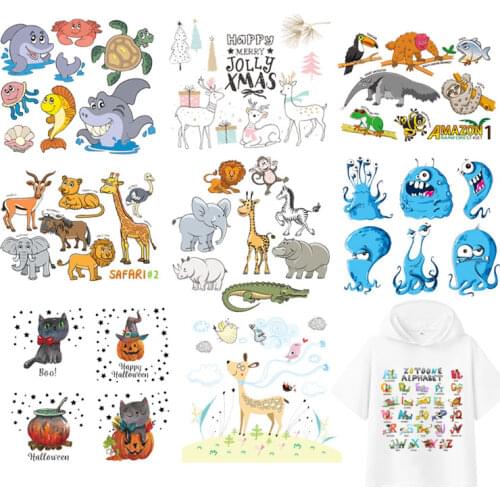 Iron-on Transfer Patches Marine Life/Animals Stickers Heat Transfer For Stripe Clothes Boy Girl T-shirt Patch DIY New Design F