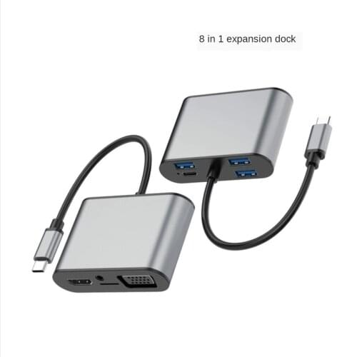 Type-c To HDMI-compatible+VGA+PD 8-in-1 Docking Station USB3.0 HUB Multifunctional Docking Station Hub