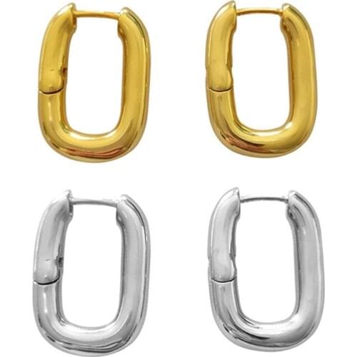 U Shaped Link Chain Drop Dangle Earrings for Women Girls High Polished Geometric Oval Tube Earrings Statement Jewelry