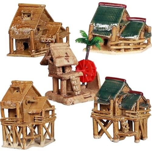 Home Decoration Crafts Figurines Miniatures Ceramics Vintage Thatched Cottage House Rockery Accessories Aquarium Decorate