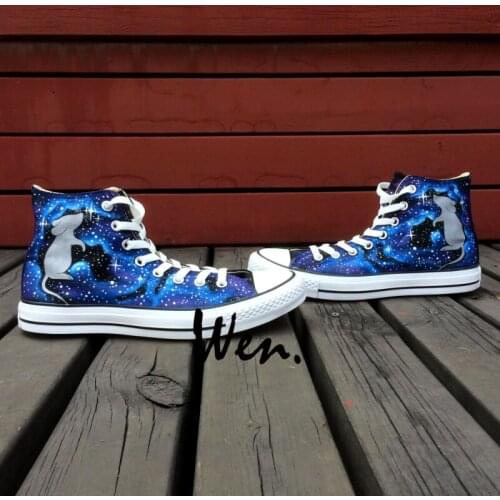 Wen Original Design Custom Hand Painted Canvas Shoes Blue Galaxy Mouse High Top Men Womens Canvas Sneakers