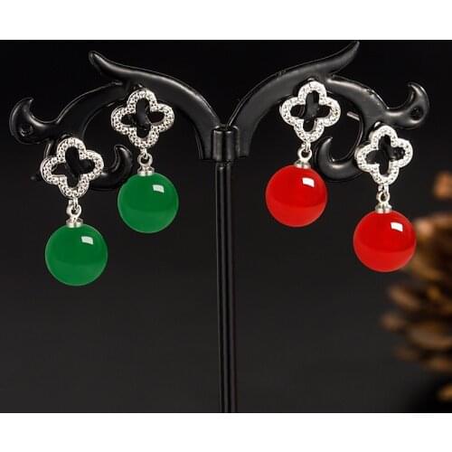 Vintage Ethnic Green Agate Drop Earrings for Women Rose Gold Simple Temperament Elegant Female Fashion Jewelry Wedding Gifts