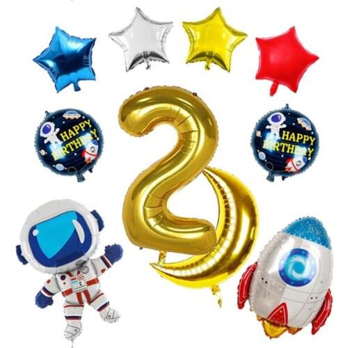 Space Theme 0-9 Birthday Balloons Decoration, Big Foil Mylar Number 1 Astronaut Spaceman Rocket Moon Star Balloons for Boy Space