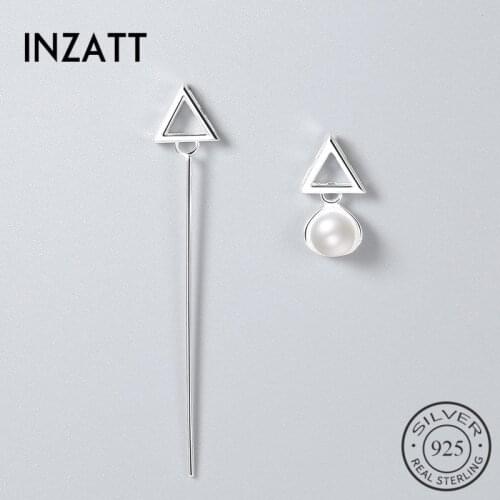 INZATT OL Metal Stick Bar Pearl Geometric Triangle Dangle Drop Earrings Asymmetry 925 Sterling Silver Fine Jewelry For Women