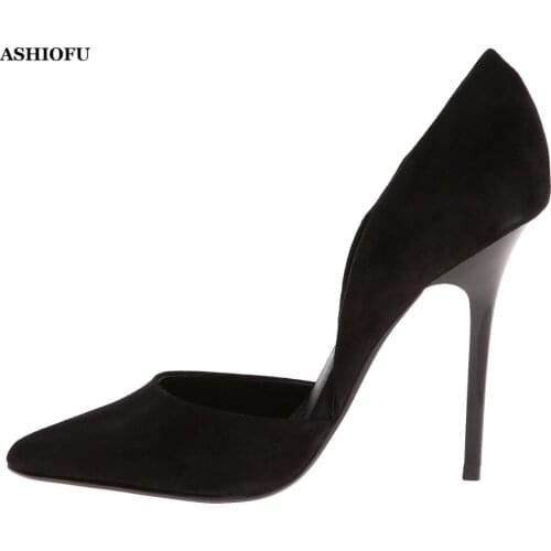 ASHIOFU Hot Sale Handmade Ladies High Heel Pumps Faux-suede D'orsay Office Party Slip-on Shoes Evening Daily Wear Fashion Shoes