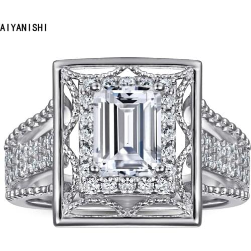 AIYANISHI Vintage 925 Sterling Silver Rings for Women Bridal Engagement Wedding Emerald Rings Anniversary Promise Ring Jewelry