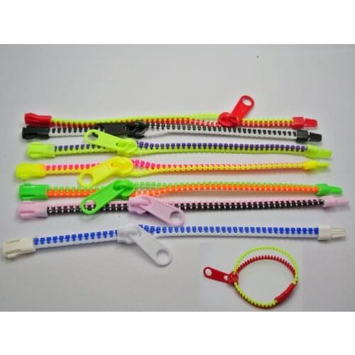 10 Mixed Color Plastic Hip Zip Zipper Bracelet Bangles Kids Girls Party Favors