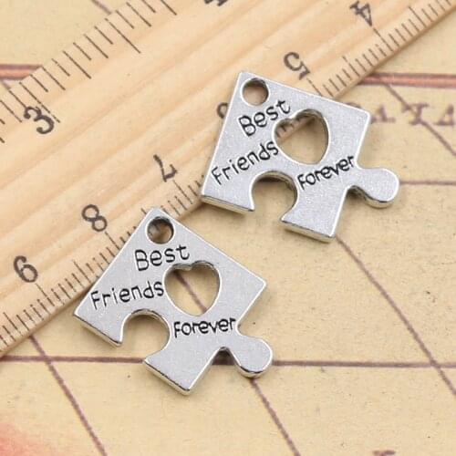 10pcs Charms Jigsaw Heart Best Friends Forever 22x22mm Tibetan Silver Color Pendants Antique Jewelry Making DIY Handmade Craft