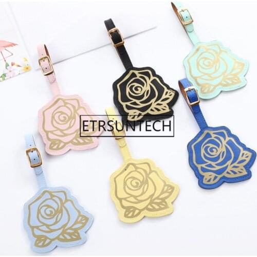 100pcs 6 Colors Travel Accessories Gold Stamp Rose Luggage Tag PU Suitcase ID Addres Holder Baggage Boarding Tag