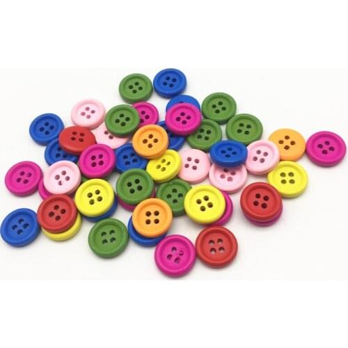 100pcs 15mm Mixed Round Wood Buttons Scrapbooking Sewing 4 Holes DIY Button Crafts Accessories