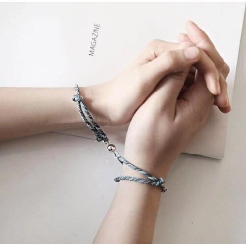 2Pcs Couple Bracelet Love Token Friendship Rope Braided Distance Magnetic Jewelry for Lover Friends Sisters S55