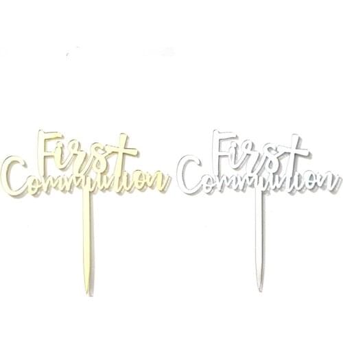 20pcs High quality Acrylic First Holy Communion Cake toppers,gold silver Cake toppers,first communion party decoration Supplies