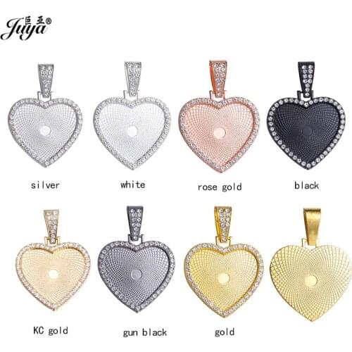 35PCS Heart Cabochon Pendant Base With Diamond Charm Jewelry Making Zinc Alloy 30mm For DIY Hip Hop Necklace Findings Crafts