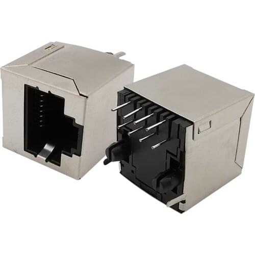 5Pcs RJ45 8P8C Socket 8 Pin Female Jack Connector PCB Board Straight Pin Crystal Head Network Interface Metal Shell