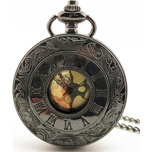 50pcs/lot Wholesale Retro Black Collection Flip Pocket Watch Big Size Pocket Watches Christmas Gift Watch New Year Promotion