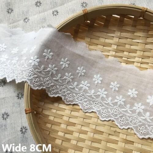 8CM Wide Beige Cotton Embroidered Flowers Fabric Cloth Material Lace Applique Collar Neckline Trim DIY Apparel Sewing Supplies