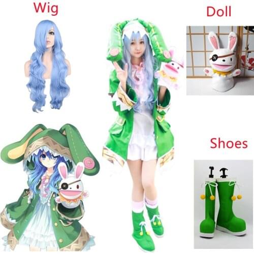 Anime Date A Live Cosplay Costume Yoshino Role Play Green Hooded Coat Dress costumes Women Girls Halloween Full Set Uniform Suit