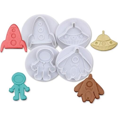 Free Shipping Plastic 4pcs Different Designs (Spaceship/U.F.O/Rocket/Astronaut)Cake Plunger Cutters DIY Fondant Molds Set