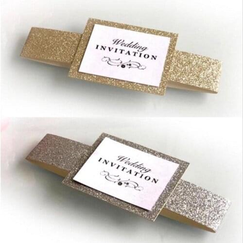 Glittery invitation belly band gold & silver luxury invitation decoration bling bling provided customized printing