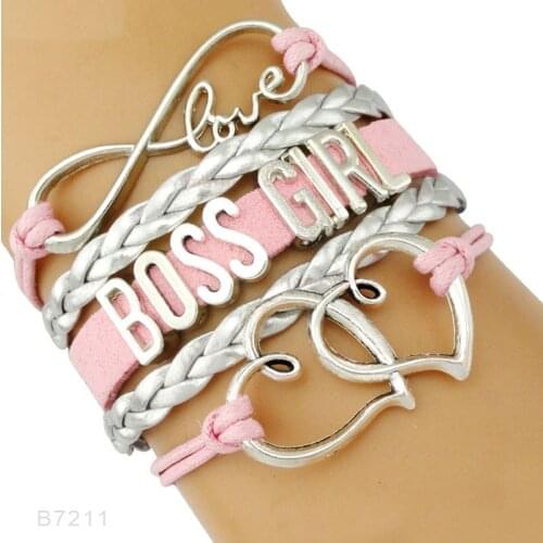 Big Boss Mom Mama Girl Babe Heart Bracelets Infinity Love Heart Charm Pink Black Wrap Leather Bracelets