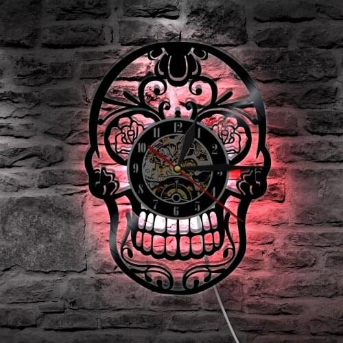 The Day of Dead dia de los Muerte LED Lighting Wall Light Backlight Nightlight Mexican Skull Vinyl Record Wall Clock