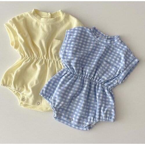 2021 Summer New Cute Newborn Baby Bodysuit Infant Cotton Short Sleeve Baby Body Clothes Solid Boys And Girls Jumpsuit 0-24M
