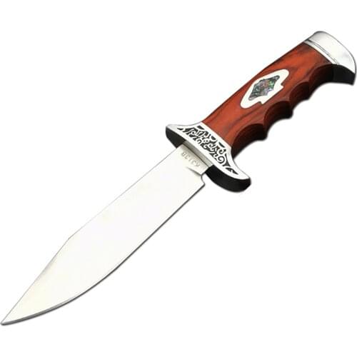 DuoClang 440 Steel Wild Survival Fixed Blade Knife Survival Wood Handle Camping Knife Tools with Sheath