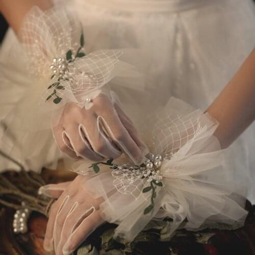 Elegant Short Summer Sheer Thin Section Tulle Sun Protection Full Finger Gloves Female UV Protection Bridal Dance Gloves