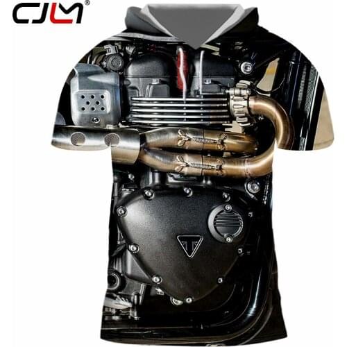 CJLM New Hiphop Punk Gothic Tshirt Summer Men/womens 3D Print Locomotive Engine VestHoody Short Sleeve Pattern Custom
