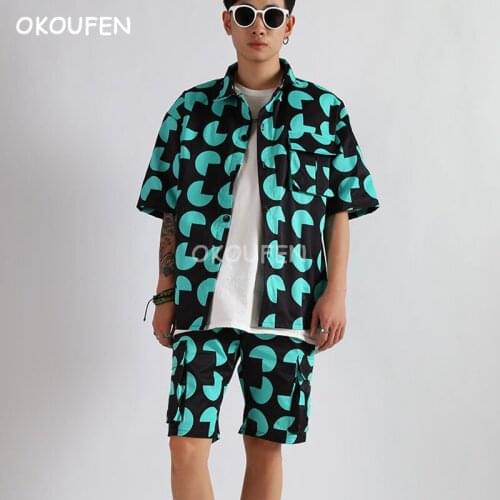 Geometric round short sleeve suit modern loose shirt port style hip hop temperament short sleeve tide short sleeve