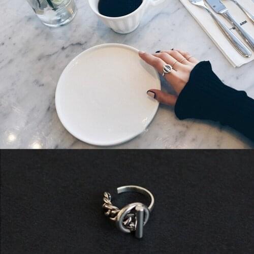 100% Authentic S925 Sterling Silver Fine Jewelry Geometric Circlewith Straight Bar Ring Punk J239