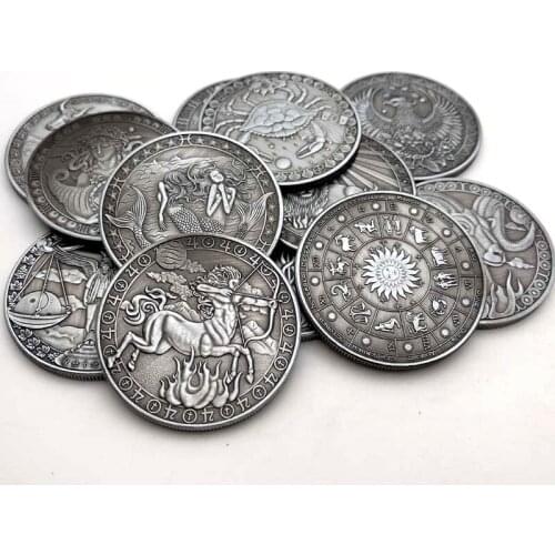Twelve Constellations Antique Imitation Challenge Coin Antique Silver Embossed Commemorative Holiday Gift Collectible Coin