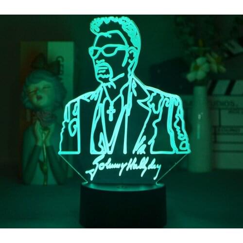 Colorful Led Night Light Johnny Hallyday Guita Figure Nightlight for Fans Club Room Decoration Lighting Usb Battery Table Lamp