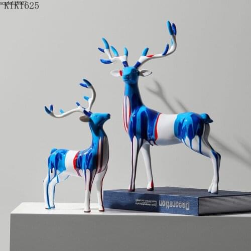 Creative Abstract Art Colorful Elk Sculpture Countertop Living Room Furnishings Cartoon Cute Animal Resin Crafts Home Decoration