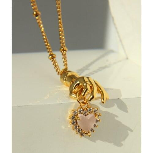 Brass With 18K Gold Creative Hands Crystal Heart Necklaces Women Jewelry Punk Party T Show Designer Club Ins Rare Japan Korean