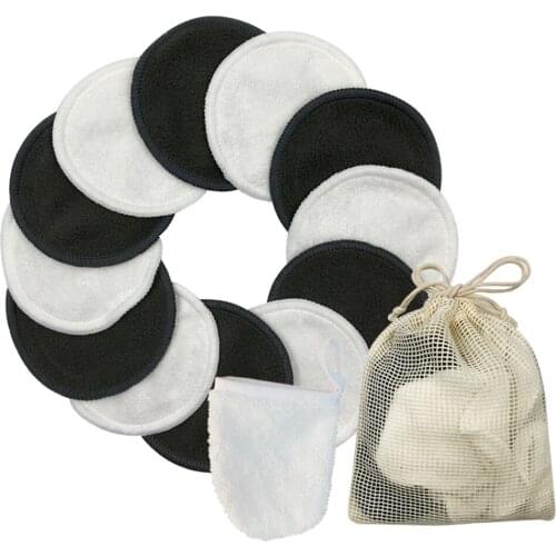 Reusable 2 Layers Makeup Remover Pads Glove Laundry Bag Set Soft Round Bamboo