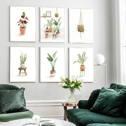 Watercolor Leaves Wall Art Canvas Painting Green Style Plant Nordic Posters and Prints Decorative Pictures Gift for Plant Lover