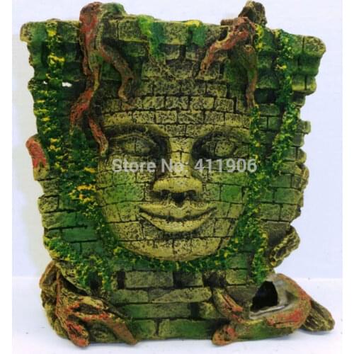 Temple Wall shrine Buddha Face Fish Tank Decoration resin aquarium ornament free shipping