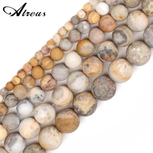 Natural Stone Round Beads Crazy Agate 4-12mm Matte Fashion Atreus New Mainly Yellow For Jewelry Making Suitable For Men Or Women