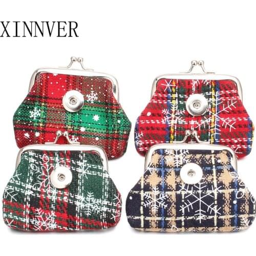 New 4 Colors 18MM Snap Buttons Jewelry Snowflake Coin Purses Wallets Kids Girl Womens Bags Pouch For Christmas Day Gift ZN014