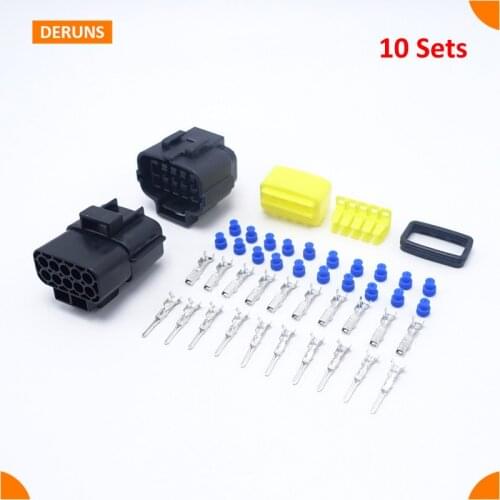 Wholesale Free Shipping 10 Pin Way 10 Sets Kits High Quality Amp Waterproof Electrical Connector Plugs For Automotive