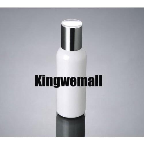 300pcs/lot.100ml PET plastic white bottle.plated aluminum cap.Mask Shampoo bottle.Hand cream Lotion bottle PWG07