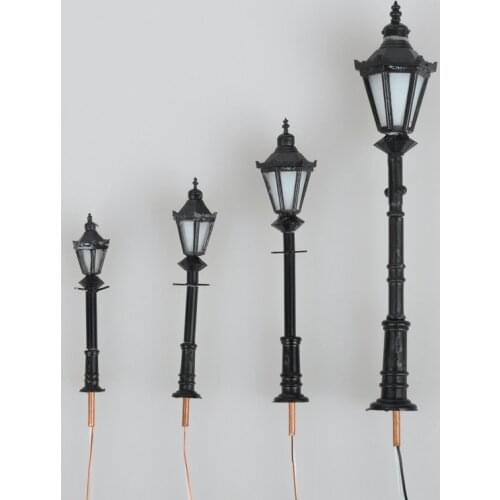 Hot 10pcs Model Light Miniature Model Landscape Layout LED Warm Black Color Model Lamppost