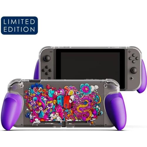 Skull & Co. GripCase Crystal with Replaceable Grips Dockable Transparent Protective Cover Case for Nintendo Switch
