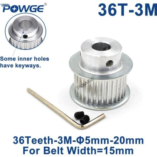 POWGE 36 Teeth HTD 3M Synchronous Pulley Bore 6/8/10/12/14/15/16mm for Width 15mm HTD3M Timing belt 36Teeth 36T