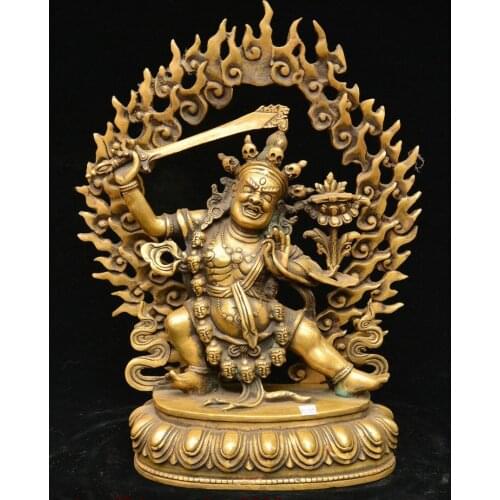 Tibet Buddhism Bronze Mwo He Jya La Mohegeluo Mahakala Wrathful Deity God Statue